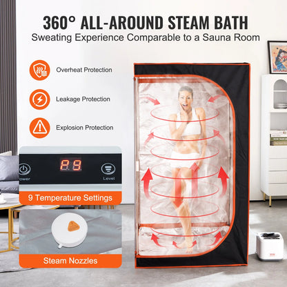 VEVOR Portable Steam Sauna Tent Full Size, 1000W Personal Sauna Blanket Kit for Home Spa, Detoxify & Soothing Heated Body Therapy, Time & Temperature Remote Control with Floor Mat